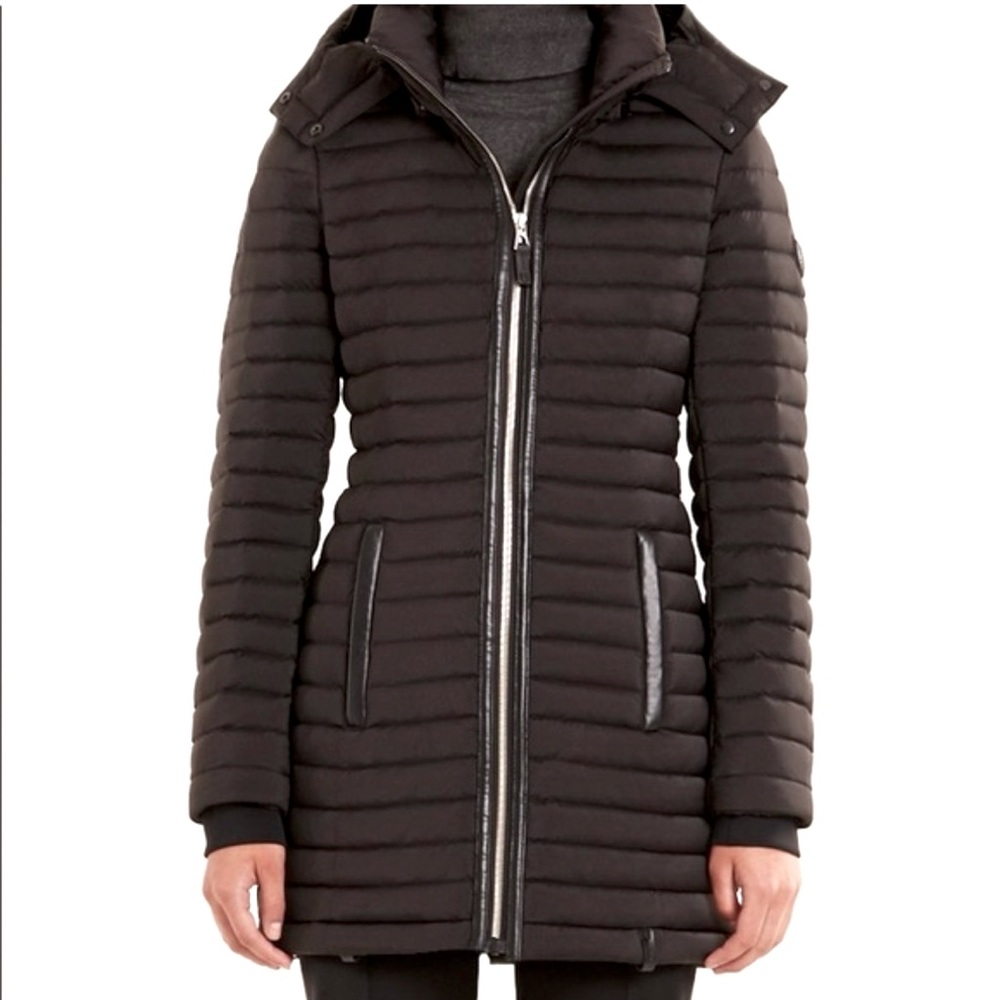 Womens Black Quilted Puffer Coat with Hood